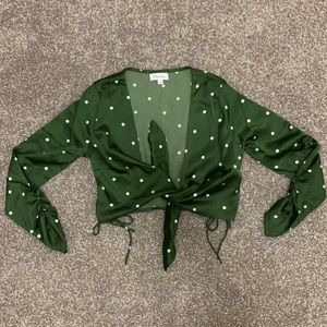 Princess Polly Green Polka Dot Tie Front Top